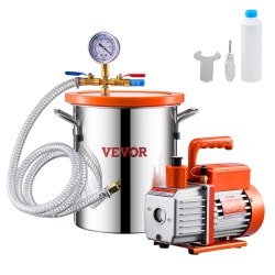 VEVOR 3 Gallon Vacuum Chamber And 3.5 Cfm Pump Kit, Stainless Steel, Single Stage Pump Degassing Chamber Kit, \w Acrylic Lid, Oil, 4.92 Ft Hose, For