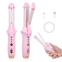 MYACUC Cordless Curling Iron Mini Curling Flat Iron Hair Straightener Curler Rechargeable Wireless Hair Curling Iron-Pink