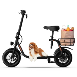 5TH WHEEL Electric Scooter With Basket, 19-21 Miles Range, 500W Motor, 12" Pneumatic Tires, 15.5 Mph, Led Light, Foldable Commuter E-Scooter