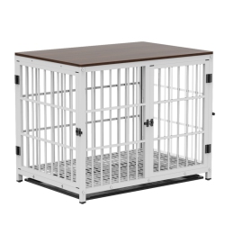 UNHO Bingopaw Heavy Duty Dog Crate Furniture for Large And Medium Dogs, Decorative Pet House End Table, Indoor Wooden Cage Kennel \w 3 Doors, 36"l X