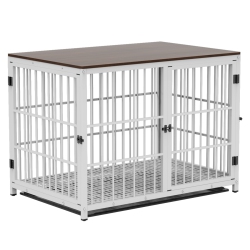 UNHO Bingopaw Heavy Duty Dog Crate Furniture for Extra Large Dogs, Decorative Pet House End Table, Indoor Wooden Cage Kennel \w 3 Doors, 42.3"l X