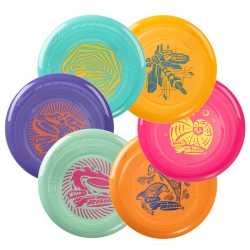 WHAM-O Frisbee Go 6 Pack Flying Disc, 9 Inch Lightweight Colorful Toy Set for Beginners Outdoor Beach Park Backyard Game - 70G