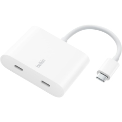 BELKIN Connect USB-C to Dual-Port USB-C Adapter, 2 USB-C 3.2 Gen2 Ports & 100W Pd for Macbook, Ipad, Chromebook, PC - In White