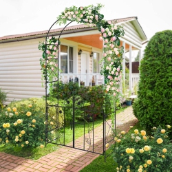 COSTWAY 2 In 1 Garden Arbor Decorative Wedding Arch With Door & Latch for Climbing Plants