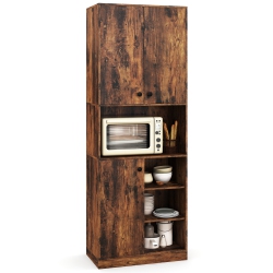 COSTWAY Kitchen Pantry Storage Cabinet 65.5" Tall Modern Hutch Cabinet With Microwave Stand Brown/white