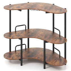 COSTWAY 3-Tier Home Bar Unit With Stemware Racks & Storage Shelves With Metal Frame Brown/black