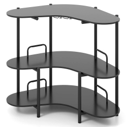 COSTWAY 3-Tier Home Bar Unit With Stemware Racks & Storage Shelves With Metal Frame Brown/black