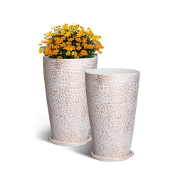 VEVOR 21"h Set Of 2 Tall Outdoor Planters, Round Large Planters for Front Porch And Patio, Stone Finish Flower Tree Plant Pots