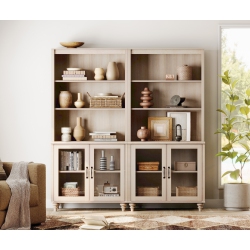 WAMPAT 5 Tier Bookshelf 72" Tall Bookcase \w Glass Doors, Large Farmhouse Display Book Shelf \w Adjustable Shelves And Storage Cabinet, Bookshelves