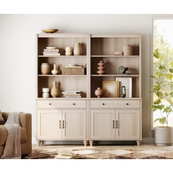 WAMPAT 5 Tier Bookshelf 72" Tall Bookcase \w Barn Doors, Large Farmhouse Display Book Shelf \w 2 Drawers And Storage Cabinet, Bookshelves for Living