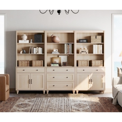 WAMPAT Tall Bookcase \w 5 Drawers & 2 Cabinets, 3-Tier Open Shelves, Large Wood Farmhouse Bookshelves for Living Room, Bedroom, Home Office &