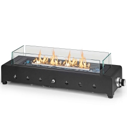 COSTWAY 30" Tabletop Propane Fire Pit With Wind Guard Glass Rocks Stainless Steel Burner