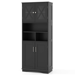 COSTWAY Tall Bathroom Cabinet Large Floor Storage Cabinet With Acrylic Doors & 3 Cubes Black/gray/white