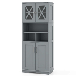 COSTWAY Tall Bathroom Cabinet Large Floor Storage Cabinet With Acrylic Doors & 3 Cubes Black/gray/white