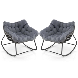 COSTWAY 1/2 PCs Outdoor Rocking Chair Oversized Patio Pe Wicker Egg Chair Rattan Lounge Chair In Gray