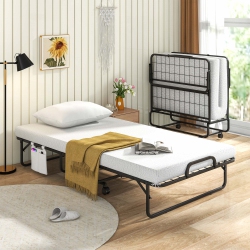 COSTWAY 75" X 39" Folding Bed With Memory Foam Mattress & Pillow Dust Cover Metal Frame