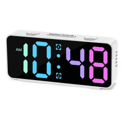 MYACUC Small Super Loud Alarm Clock for Bedrooms, Plug In Simple Digital Alarm Clocks With Large RGB Colorful Display, Dual Alarms, Dimmer