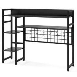 COSTWAY Desk Shelf 4-Tier Desktop Display Rack With Metal Grid Panel & 6 Hooks Brown/black