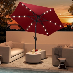 COSTWAY 7.5 Ft Solar Powered Patio Umbrella With Led Lights Push Button Tilt Crank Handle Beige/gray/navy/black/brown/red