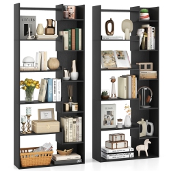 COSTWAY 1/2 PCs 6-Tier Bookshelf Tall Display Shelf With 11 Open Shelves 2 Anti-Tipping Kits Black/natural/white/brown