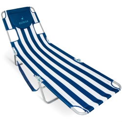 OSTRICH Chaise Lounge, Facedown Beach Camping Pool Tanning Chair Stripe In Blue
