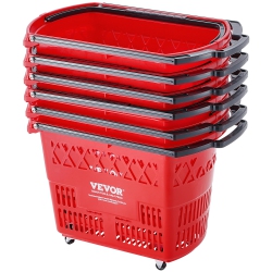 VEVOR 6PCs Shopping Baskets, 39L Shopping Carts \w Handles, Plastic Rolling Shopping Basket \w Wheels, Large Portable Shopping Basket Set For