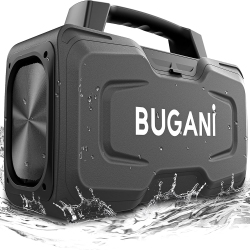 BUGANI Bluetooth Speaker, Portable, Waterproof, Mic & Aux In Black