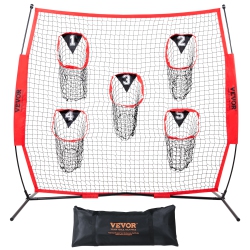 VEVOR 7 X 7 Ft Football Trainer Throwing Net, Training Throwing Target Practice Net \w 5 Target Pockets, Knotless Net Includes Bow Frame And