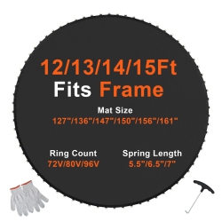 VEVOR 15Ft Replacement Trampoline Mat, Universal Jumping Mat for 15Ft Round Trampoline, Reinforce Uv-Resistant Mat \w Spring Tool & Durable V-Rings