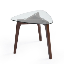 KEPOOMAN Modern End Table - Triangle Base Solid Wood And Tempered Glass Side Table With Splayed Legs