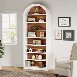 TRIBESIGNS 79.5" Arched Bookshelf, Modern Tall Arched 8-Tier Bookcase With Storage Shelves In White