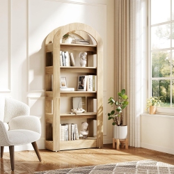 TRIBESIGNS 5-Tier Bookshelf, Arch-Shaped Racks, Tall Standing Wooden Bookcase