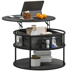 HOMCOM Lift Top Coffee Table, Round Coffee Table \w Storage Shelf, Hidden Compartment And Steel Frame for Living Room, Home Office, Distressed Dark