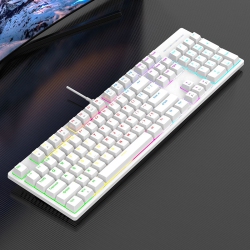 THE WAY Axis 104-Key Mechanical Keyboard, Full-Key Anti-Ghosting RGB Colored Lights, Typec Interface Plug-In Mechanical Keys, White In Blue