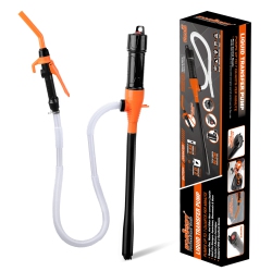 MYACUC Electric Fuel Transfer Pump Battery Operated for Motorcycle Car Gas Oil Pump \w Flow Control Nozzle, Liquid Gasoline Tuning Fuel Gasoline Pump