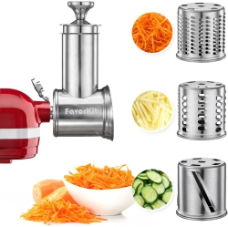 FAVORKIT Stainless Steel Slicer Shredder Attachment for Kitchenaid Mixers - 3 Blades, Dishwasher Safe, Vegetable Salad Maker Accessories