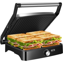 OSTBA Panini Press Grill - 4 Slice Indoor Grill Sandwich Maker With Temperature Control, 180° Open, Non-Stick, 1200W