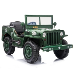 KINGTOYS 12V Limited Edition Kids Ride-On 1-Seater Military Truck With Rubber Wheels, Leather Seat With Rc