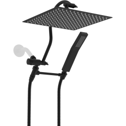 HIBBENT All Metal Shower Head, 12" High Pressure Rainfall Shower Head, Showerhead Combo/handheld Shower Wand, 12" Adjustable Curved Shower Extension