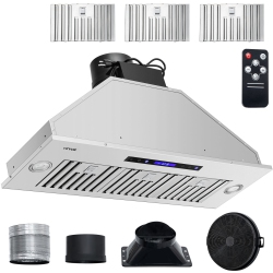 VEVOR 900Cfm Insert Range Hood, 4-Speed, 36 Inch Stainless Steel Built-In Kitchen Vent \w Touch & Remote Control Led Lights Baffle Filters