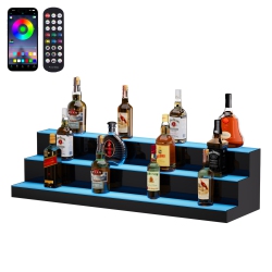 VEVOR 3 Tiers Led Lighted Liquor Bottle Display, 40 Inch Commercial Illuminated Home Bar Shelf, 3 Steps Whiskey Rack Stand, Acrylic Drink Shelves \w