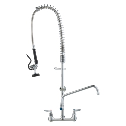 VEVOR 36" Tall Wall-Mounted Brass Kitchen Faucet, 8" Installation Width, Includes 12" Rotating Spout And Pull-Down Sprayer, Suitable for Single