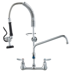 VEVOR 25" Tall Wall-Mounted Kitchen Faucet, 8" Center Distance, 12" Rotatable Spout, Includes Pre-Rinse Spray, Brass Build, Pull-Down Feature