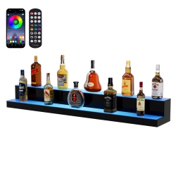 VEVOR 2 Tiers Led Lighted Liquor Bottle Display, 48 Inch Commercial Illuminated Home Bar Shelf, 2 Steps Whiskey Rack Stand, Acrylic Drink Shelves \w