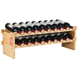 VEVOR 18 Bottle Stackable Modular Wine Rack, 2-Tier Solid Bamboo Wood Storage Racks, Floor Freestanding Wines Holder Display Shelf, Wobble-Free