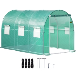 VEVOR 12 X 7 X 7 Ft Walk-In Tunnel House, Portable Plant Hot House \w Galvanized Steel Hoops, 1 Top Beams, 2 Diagonal Poles, 1 Zippered Door & 6