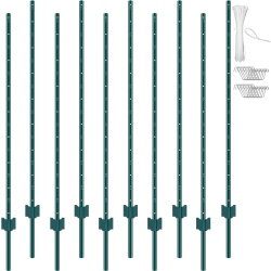 VEVOR 5 Feet Fence Post, 10 Pack U-Channel Heavy Duty Metal Fence Posts, Sturdy Steel Fence Stakes for Garden Yard, Lawn, Farms And Outdoor Wire