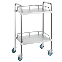 VEVOR 2-Shelf Lab Rolling Cart, Stainless Steel Rolling Cart, Lab Serving Cart \w Swivel Casters, Dental Utility Cart for Clinic, Lab, Hospital