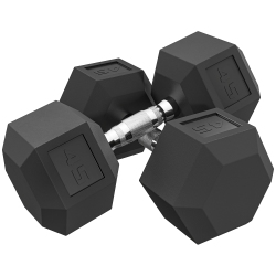 SOOZIER 2 X 45Lbs Rubber Hex Dumbbells Weight Dumbbell Hand Weight Barbell for Body Fitness Training for Home Office Gym In Black