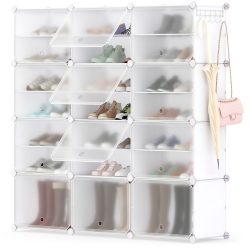 COSTWAY Portable Shoe Rack Organizer 12-Cube 48 Pair Shoe Shelf Storage Cabinet With Hook White/black